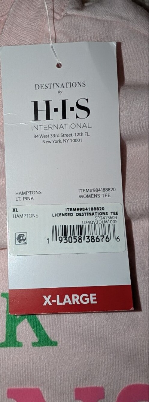 H.I.S. International Hamptons Tee Size XL Light Pink NWT - Picture 4 of 8